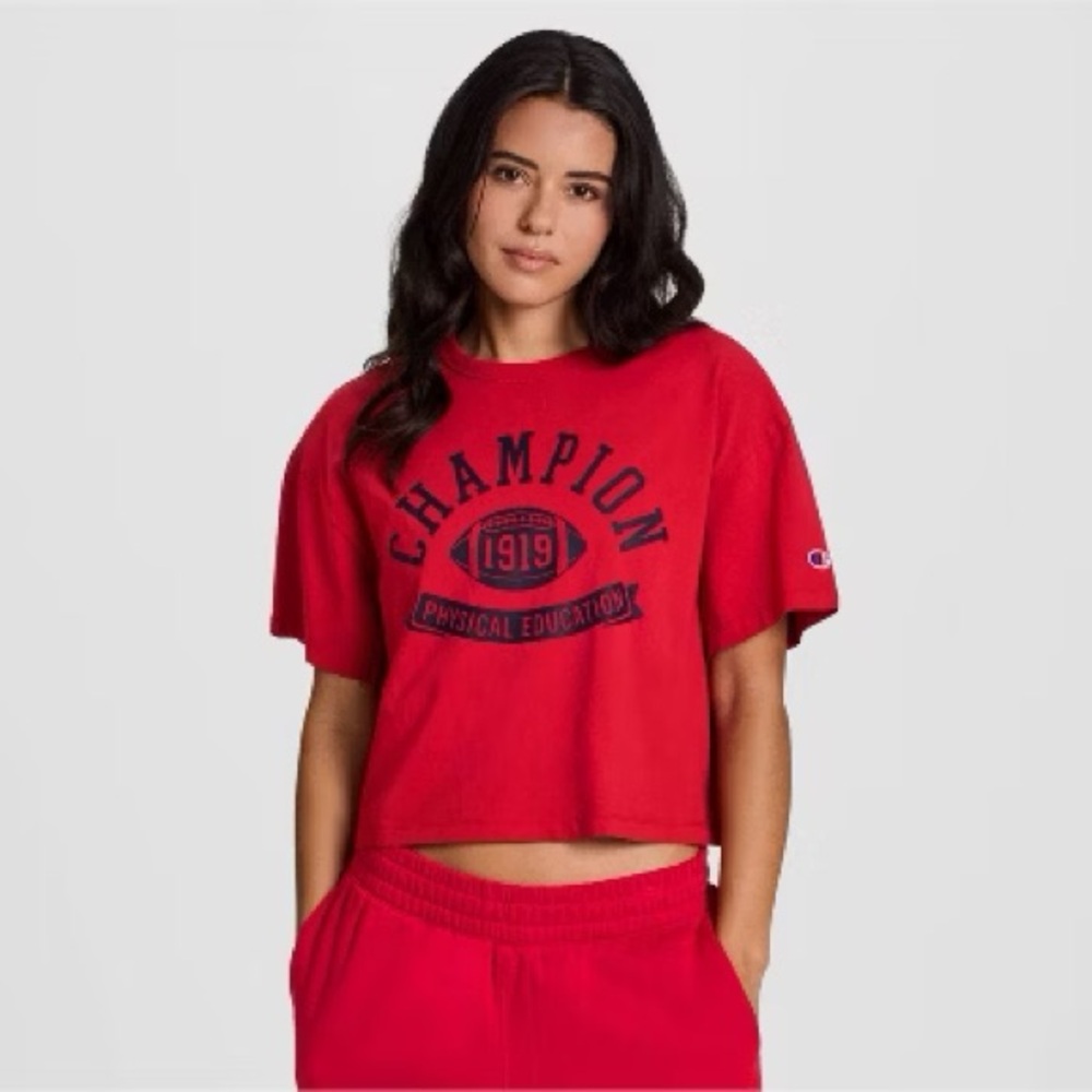 Champion Women's Short Sleeve Cropped T-Shirt - Red All Sizes